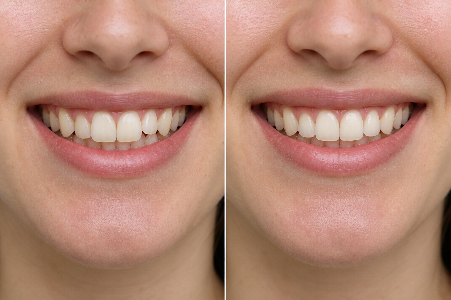 Comparativo ilustrativo antes e depois da correção de dentes apinhados